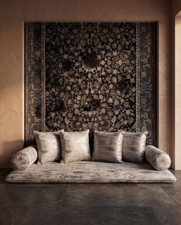 Majlis Set — Midnight Damask, a toshak & majlis in Midnight & silver