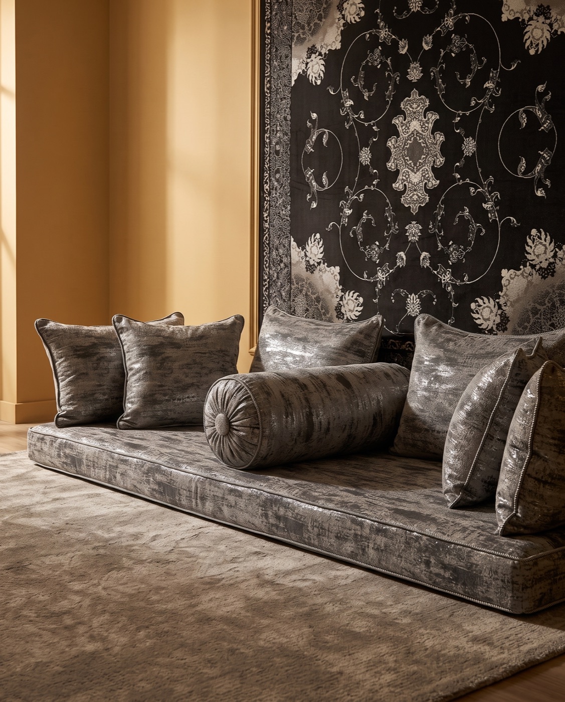 Toshak floor seating set with matching Persian rug